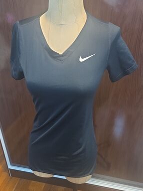 Nike Black V-Neck Short Sleeve Tee with White Swoosh